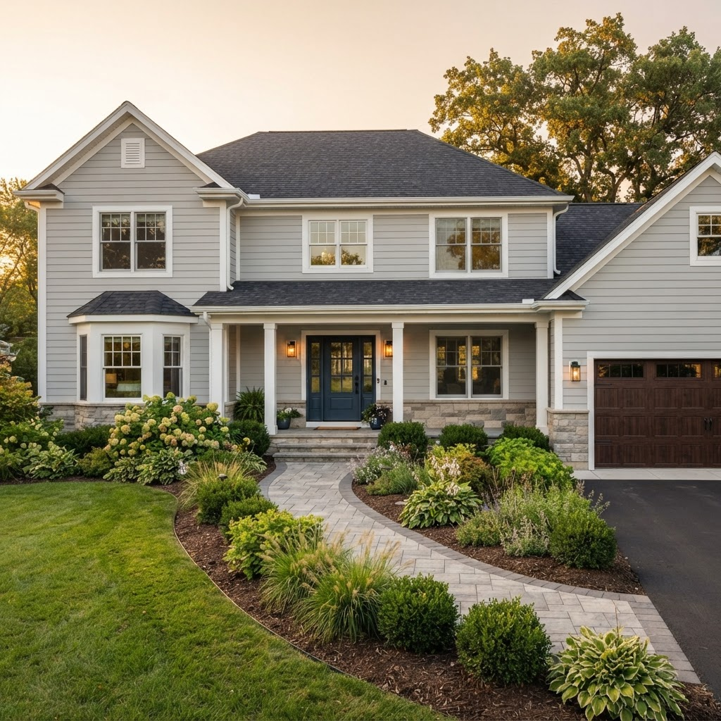 Exterior renovation with new trim and gutters