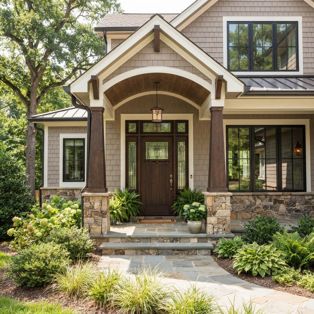 New front door and windows on a craftsman home
